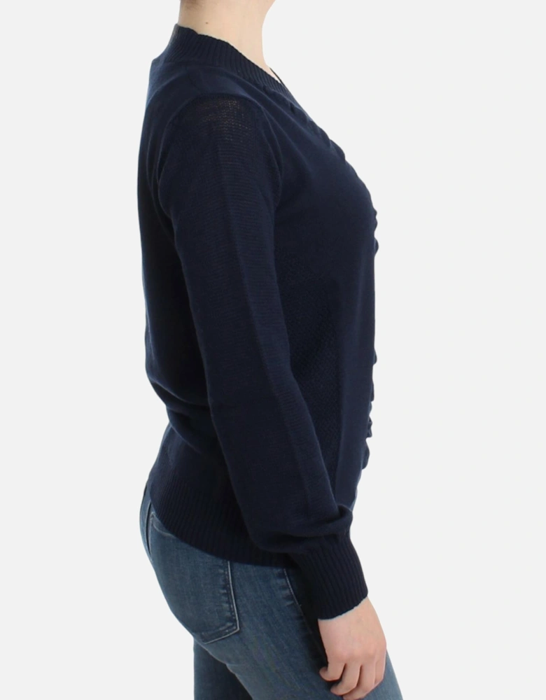 VNeck Knit Merino Wool Sweater Women - Blue
