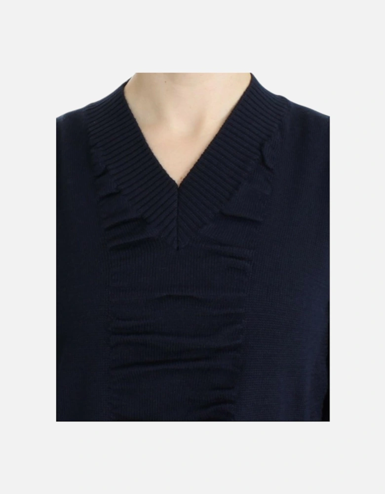 VNeck Knit Merino Wool Sweater Women - Blue