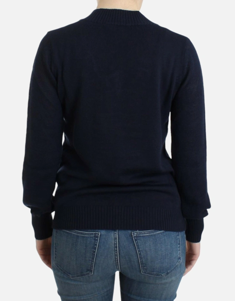 VNeck Knit Merino Wool Sweater Women - Blue