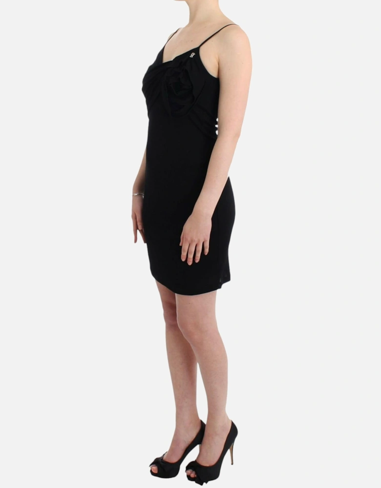 Rose Detail Mini Dress Sleeveless Fitted Dress Women - Black Dresses