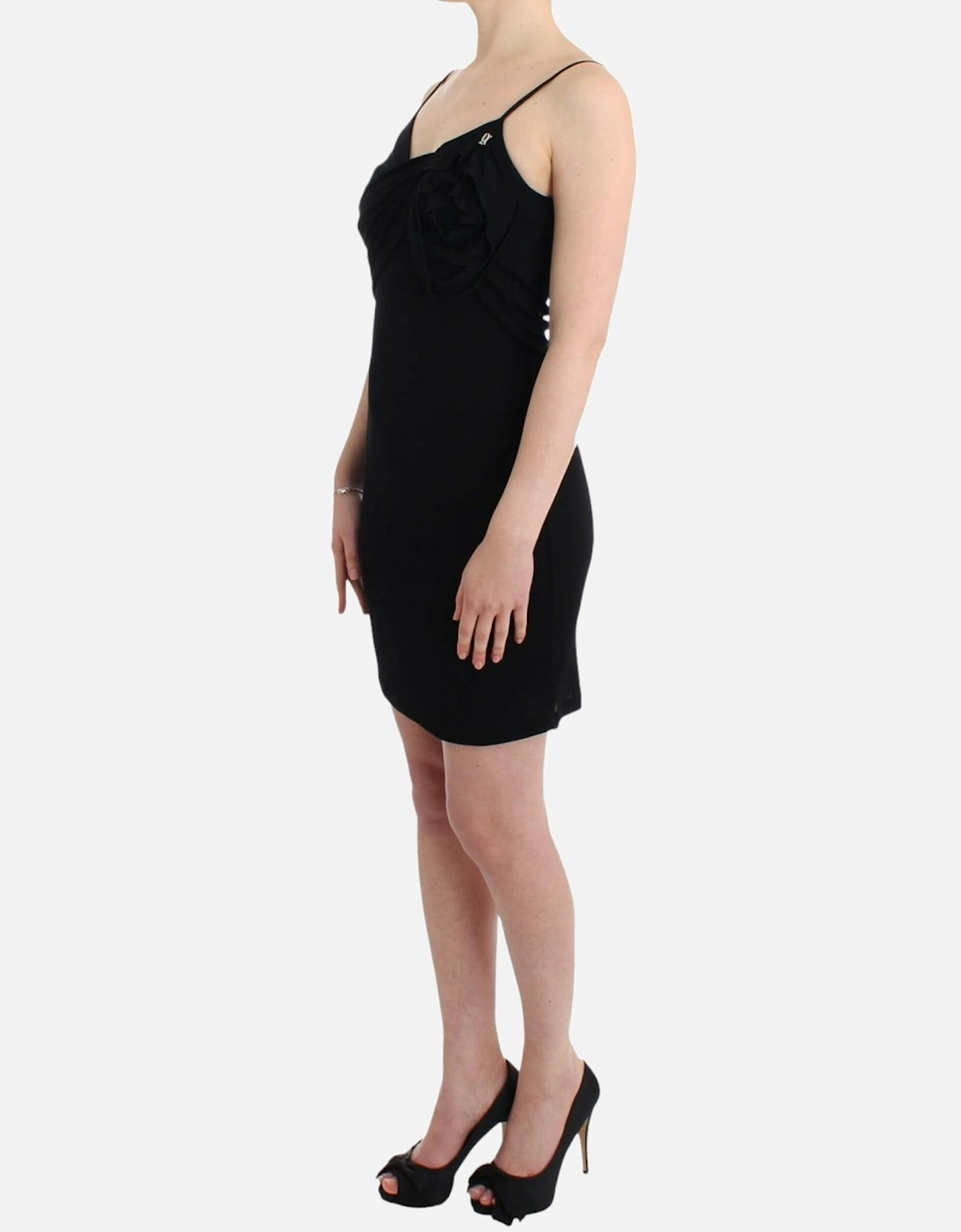 Rose Detail Mini Dress Sleeveless Fitted Dress Women - Black Dresses
