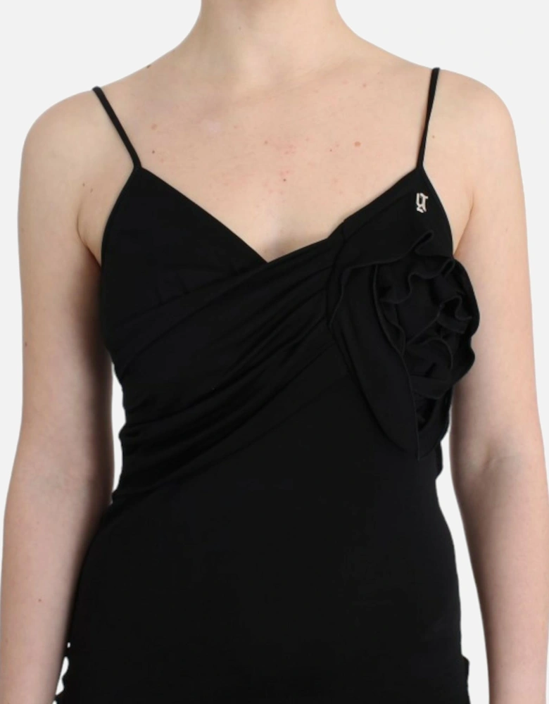 Rose Detail Mini Dress Sleeveless Fitted Dress Women - Black Dresses