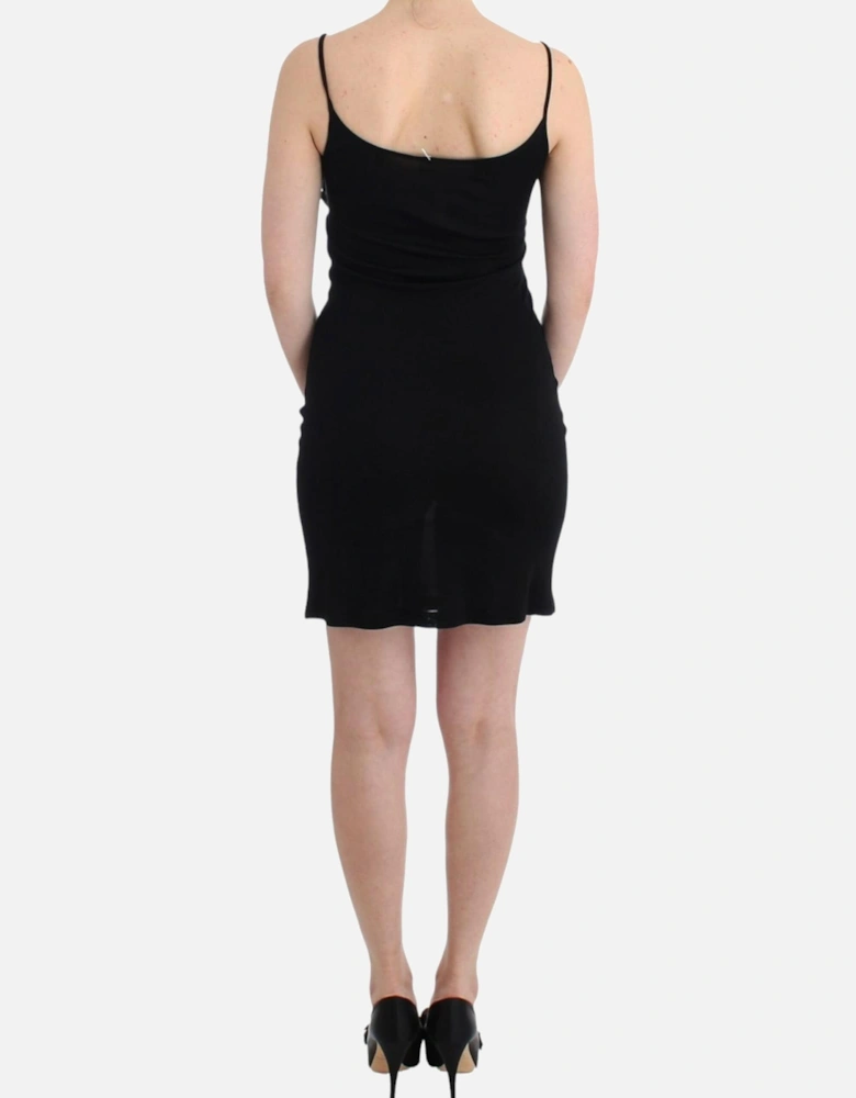 Rose Detail Mini Dress Sleeveless Fitted Dress Women - Black Dresses