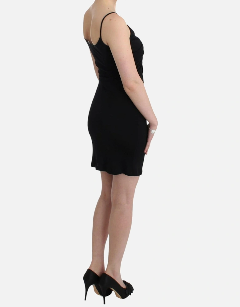 Rose Detail Mini Dress Sleeveless Fitted Dress Women - Black Dresses