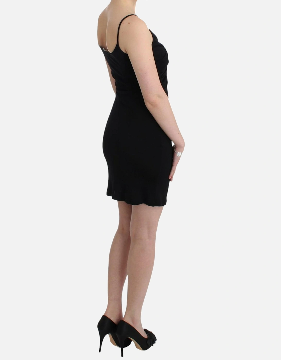 Rose Detail Mini Dress Sleeveless Fitted Dress Women - Black Dresses