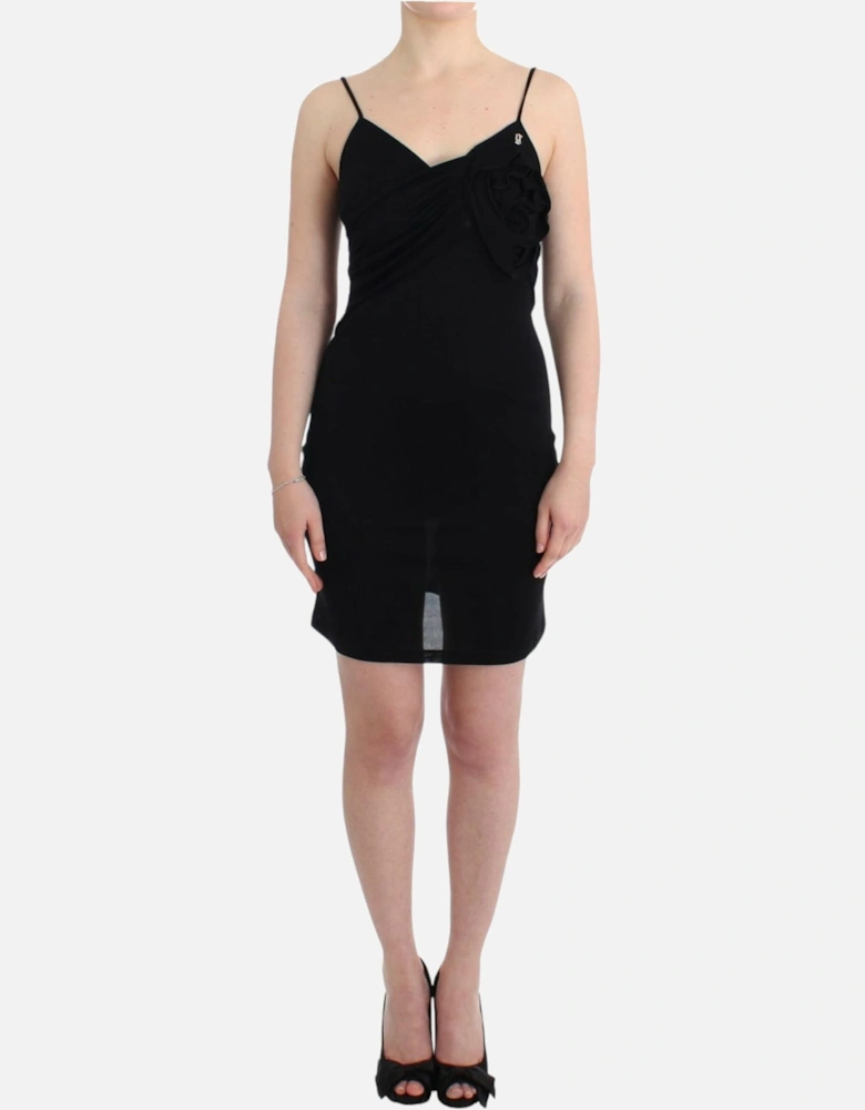 Rose Detail Mini Dress Sleeveless Fitted Dress Women - Black Dresses