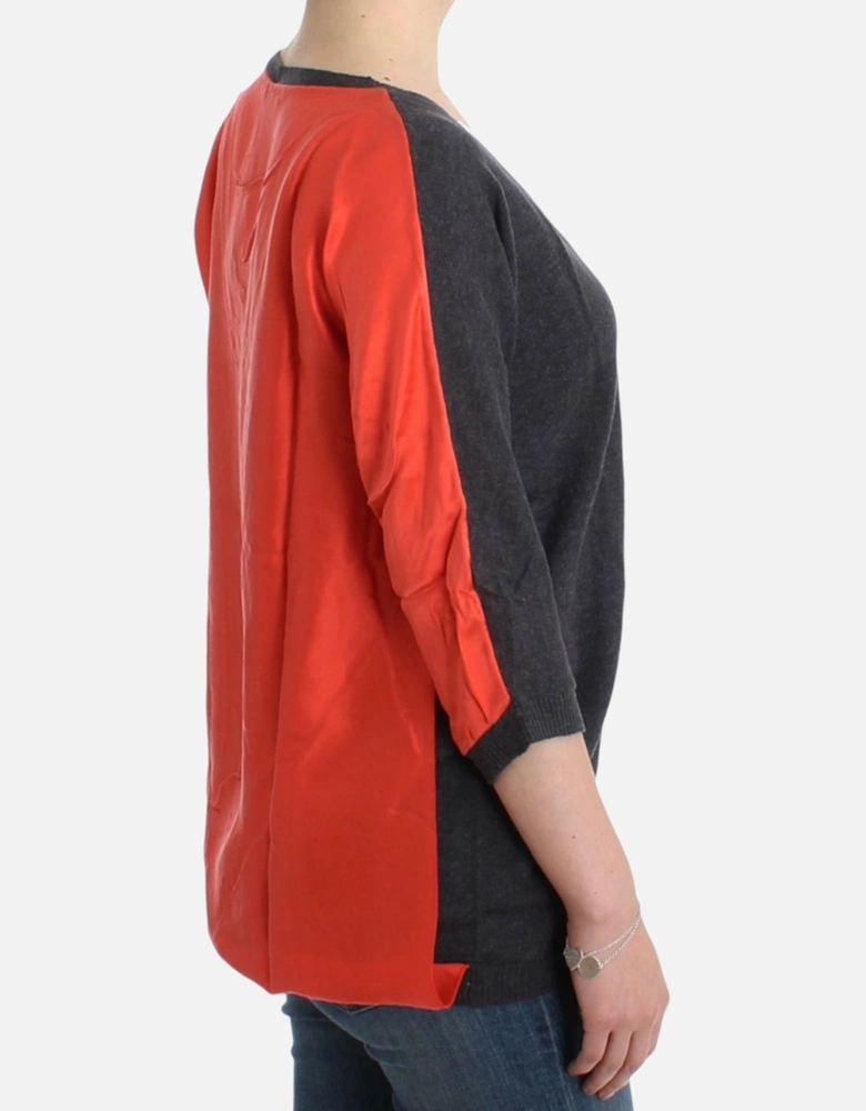 VNeck 34 Sleeve Pullover Sweater Women - Gray