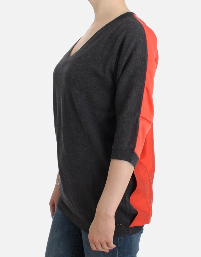 VNeck 34 Sleeve Pullover Sweater Women - Gray