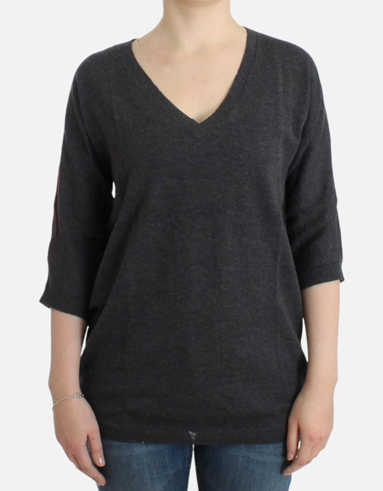 VNeck 34 Sleeve Pullover Sweater Women - Gray