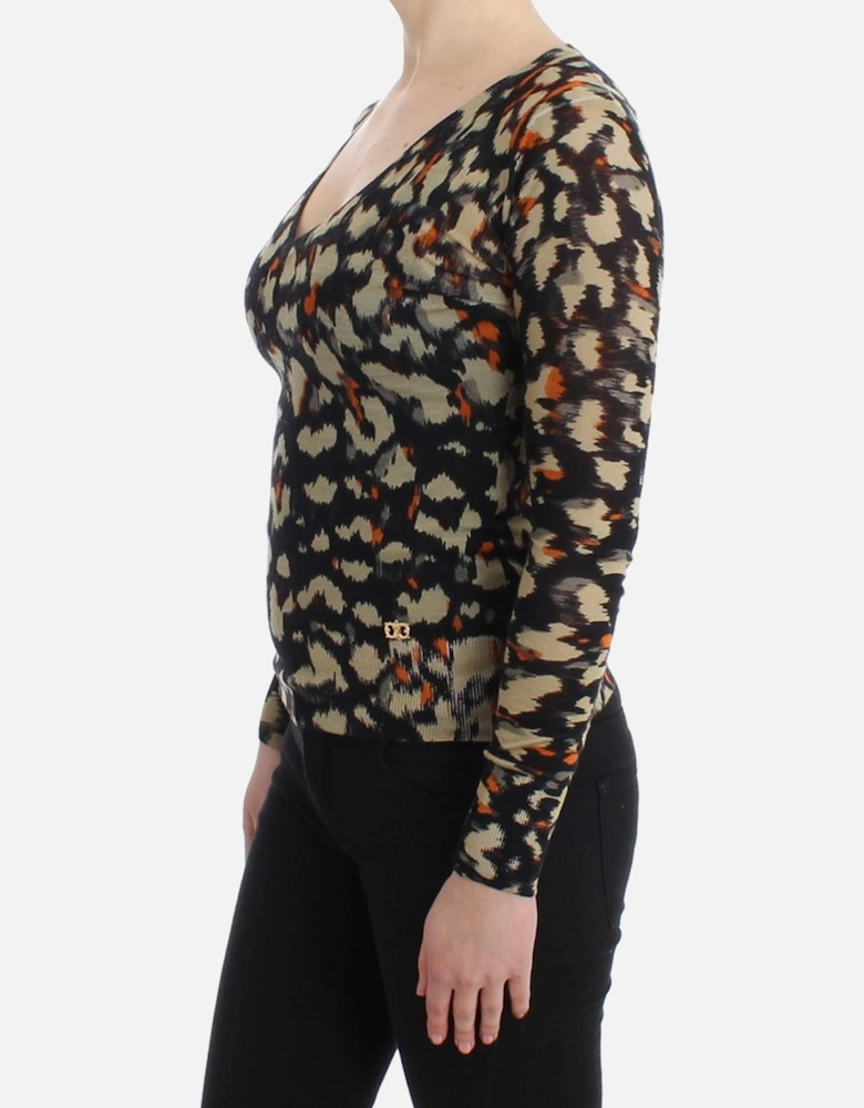 Leopard Print Vneck Sweater Women - Multicolor