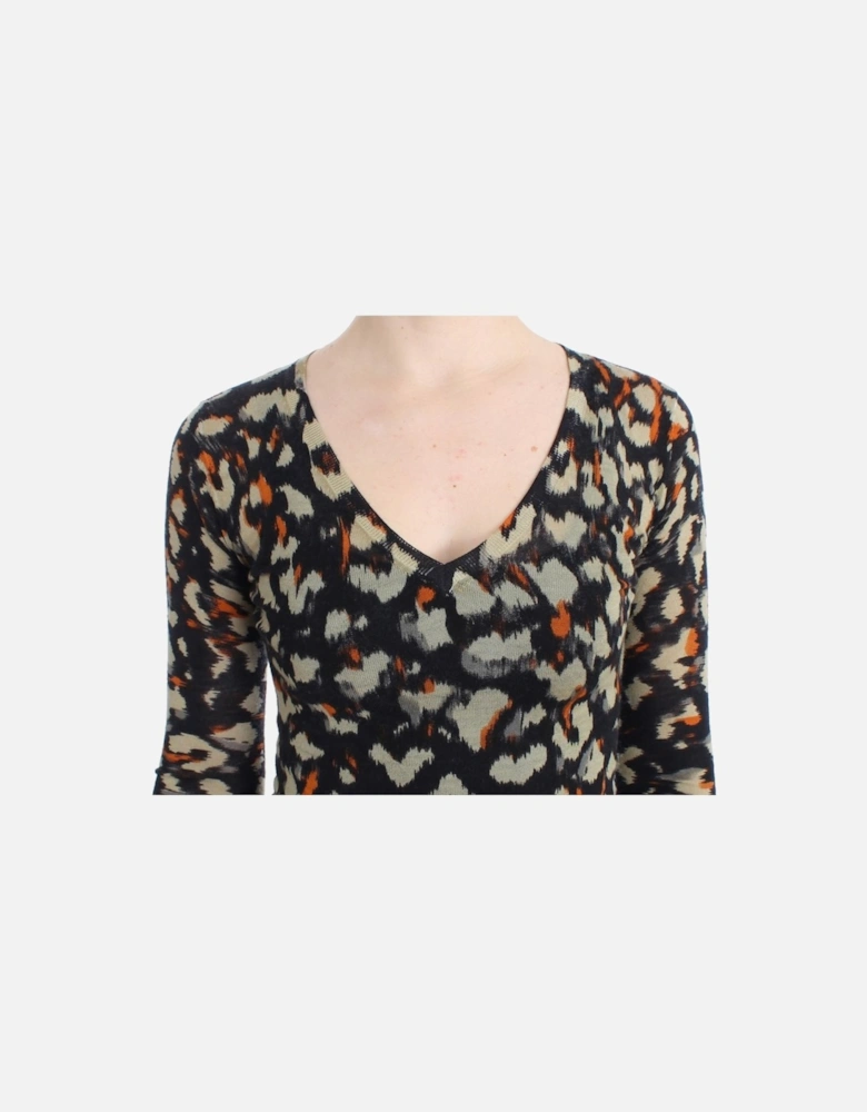 Leopard Print Vneck Sweater Women - Multicolor
