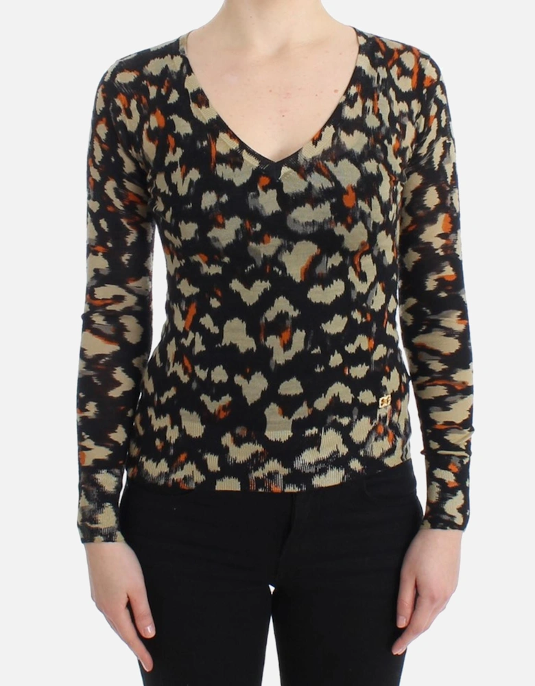 Leopard Print Vneck Sweater Women - Multicolor