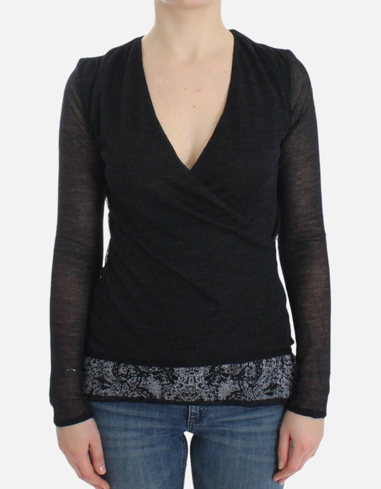 VNeck Knit Top Long Sleeve Women - Black Sweaters