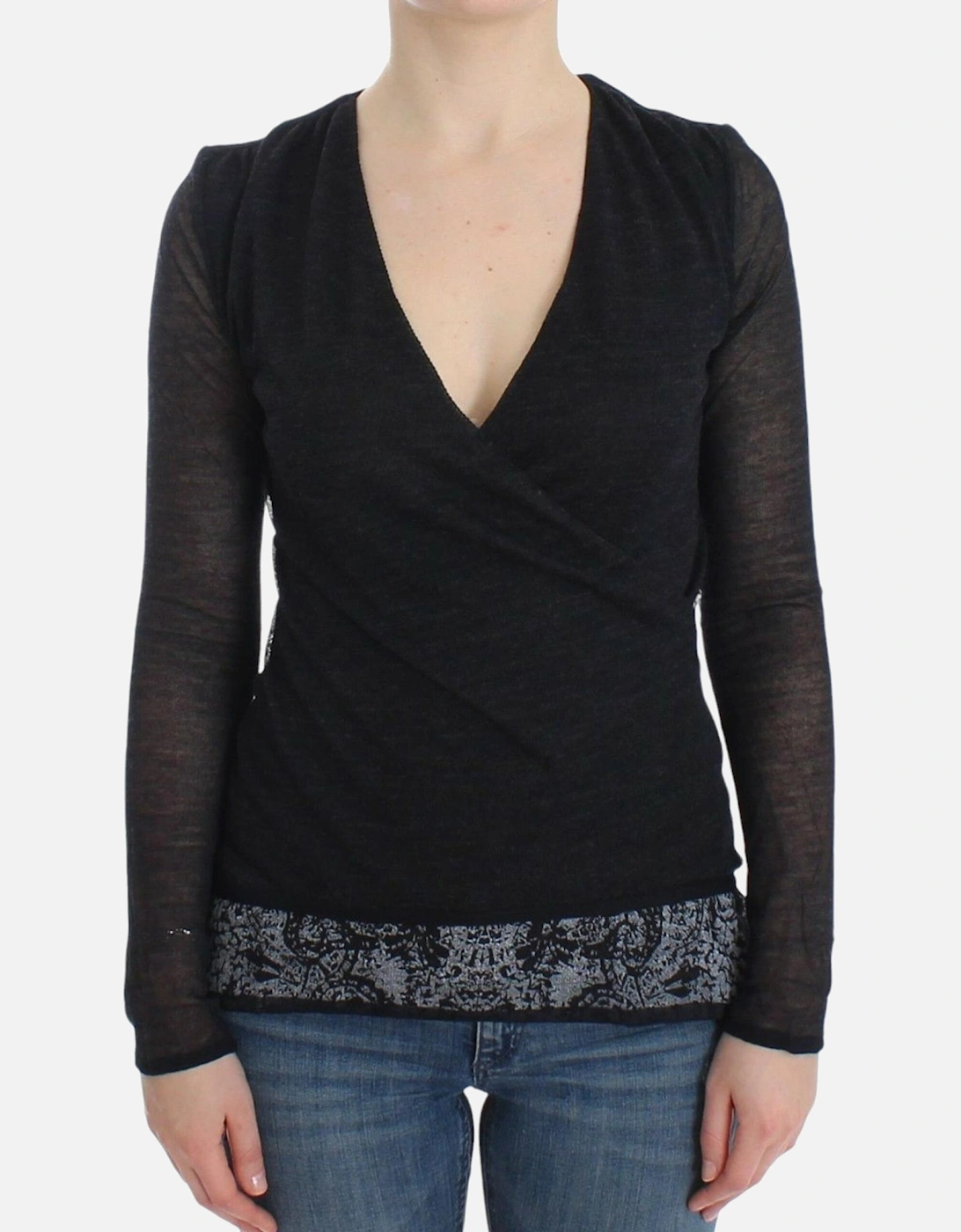 VNeck Knit Top Long Sleeve Women - Black Sweaters, 7 of 6