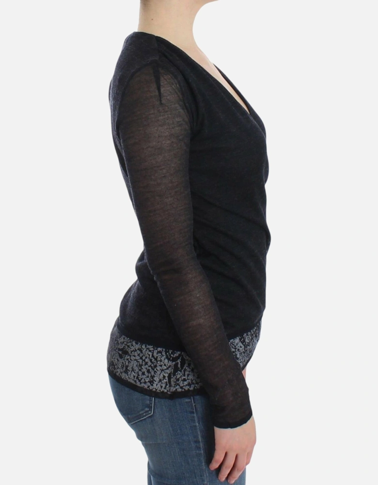 VNeck Knit Top Long Sleeve Women - Black Sweaters