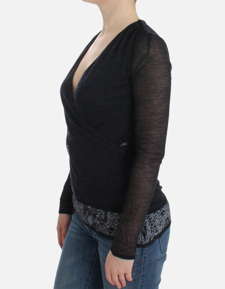 VNeck Knit Top Long Sleeve Women - Black Sweaters