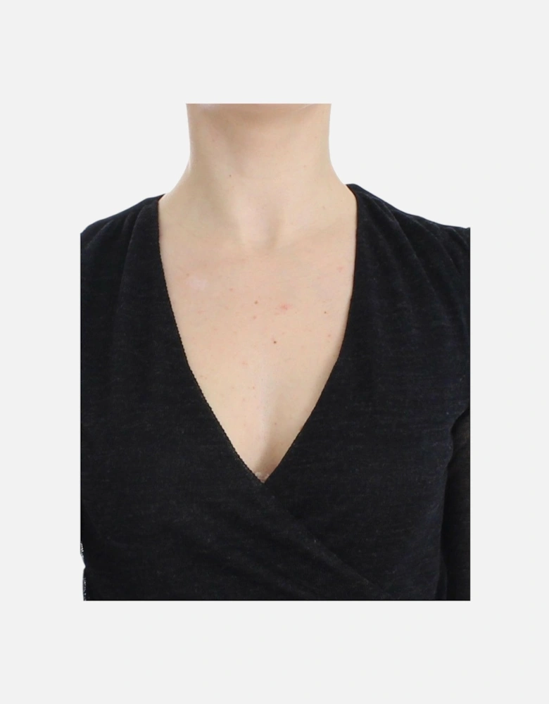 VNeck Knit Top Long Sleeve Women - Black Sweaters