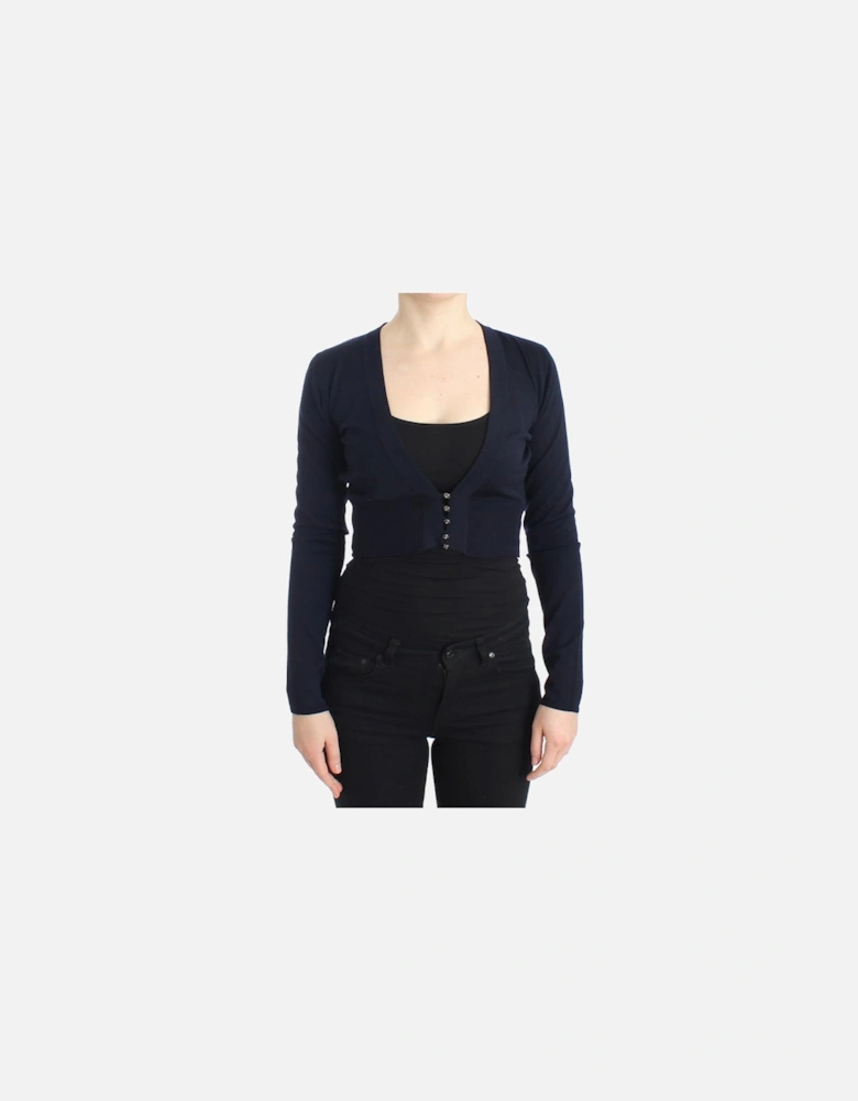 Cropped VNeck Cardigan Women - Blue Sweaters