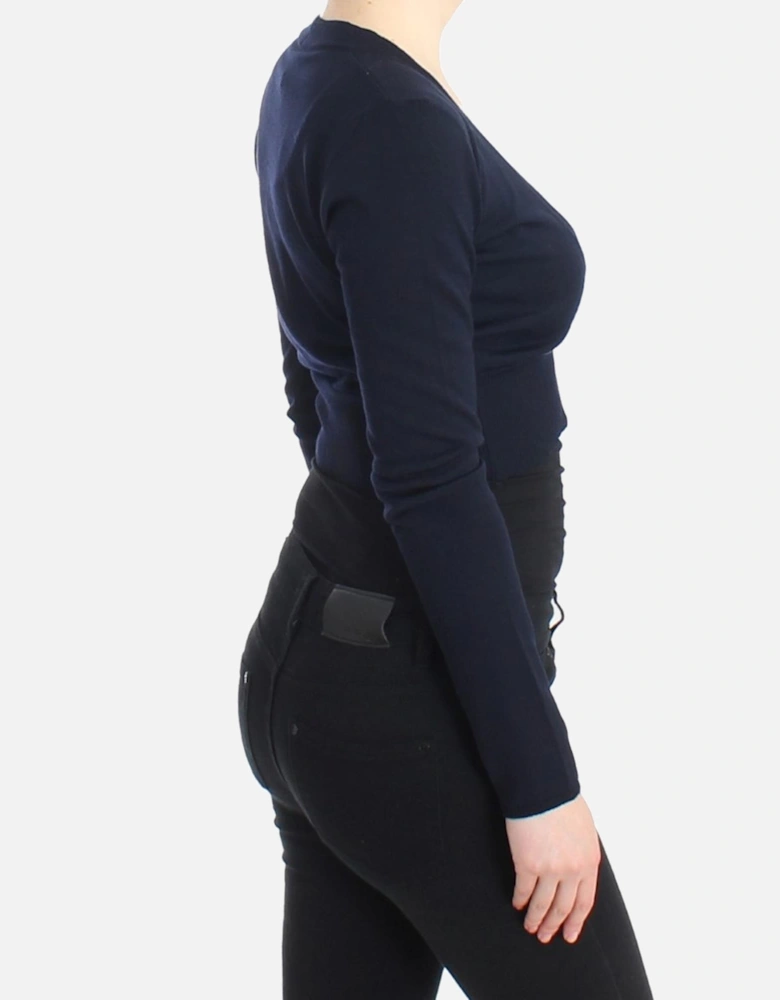 Cropped VNeck Cardigan Women - Blue Sweaters