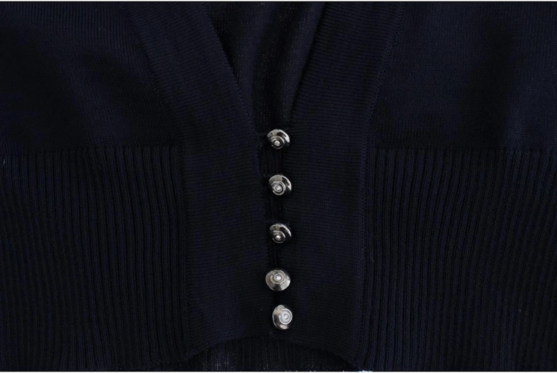 Cropped VNeck Cardigan Women - Blue Sweaters
