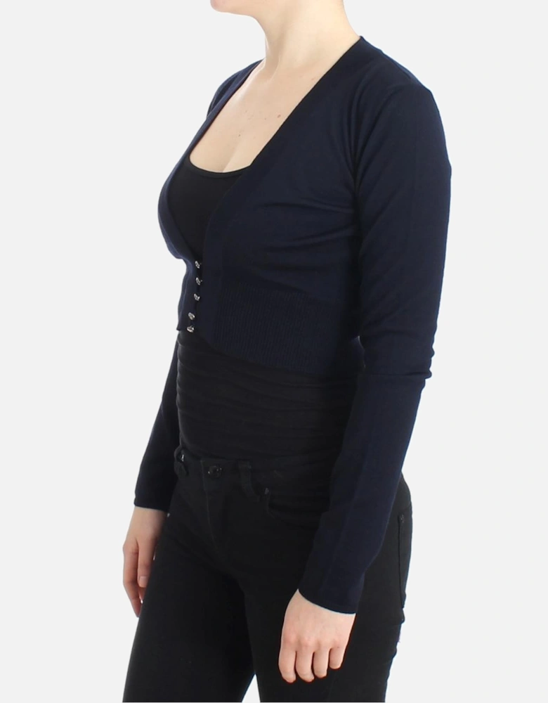 Cropped VNeck Cardigan Women - Blue Sweaters