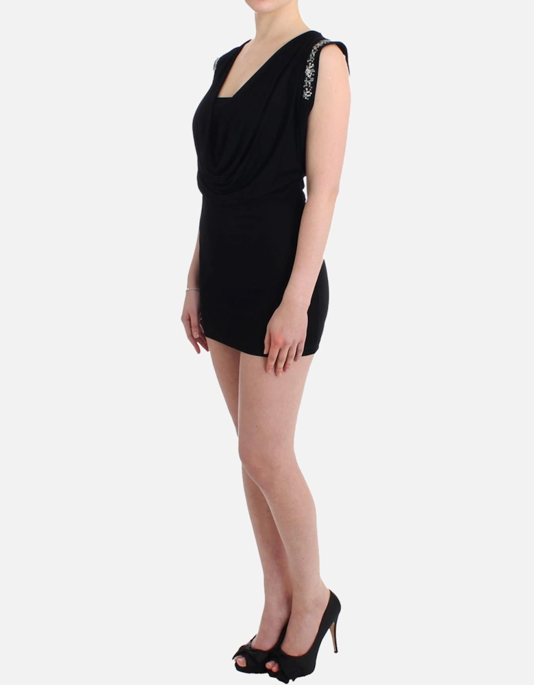 Mini Dress Cowl Neck Sleeveless Women - Black Dresses