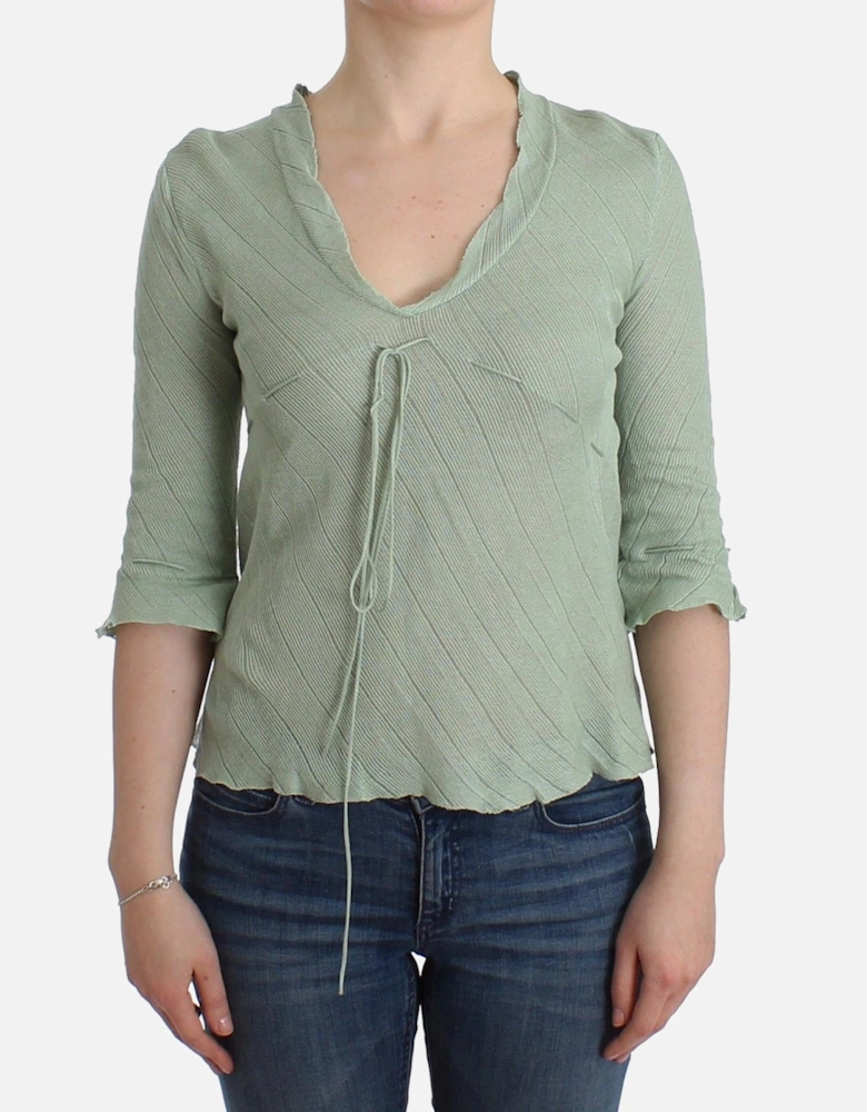 Knit Top Three Quarter Sleeves Women - Green Sweaters