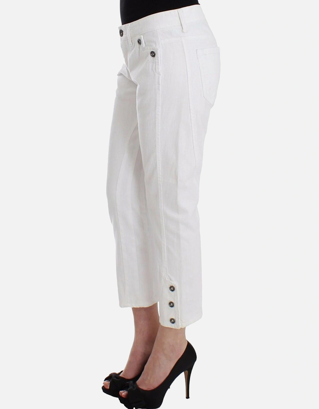 Cropped Cotton Jeans with Logo Details Women - White Jeans