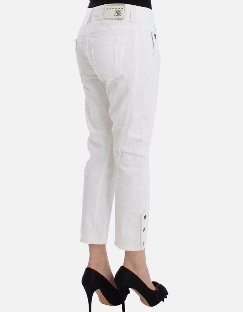 Cropped Cotton Jeans with Logo Details Women - White Jeans