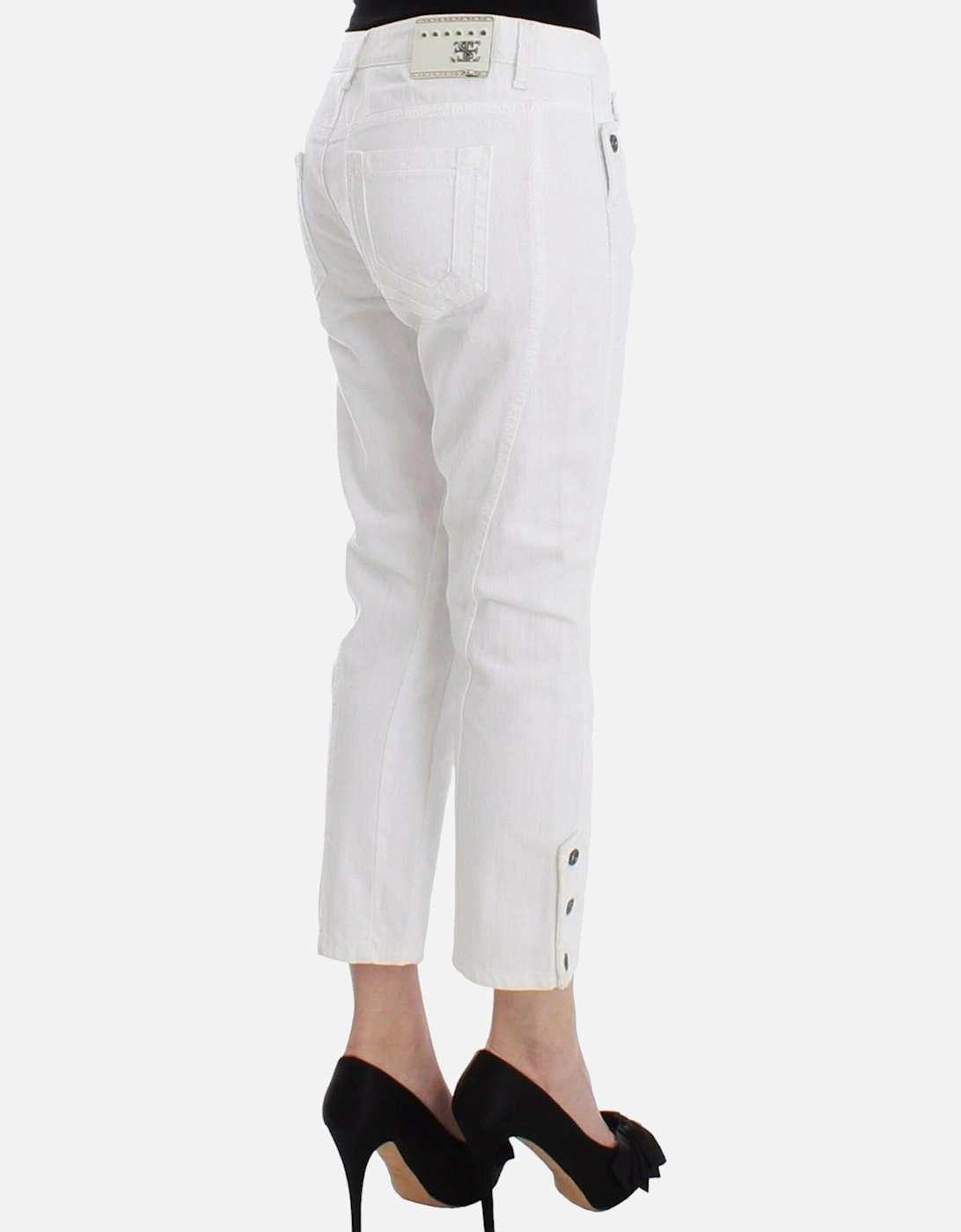 Cropped Cotton Jeans with Logo Details Women - White Jeans