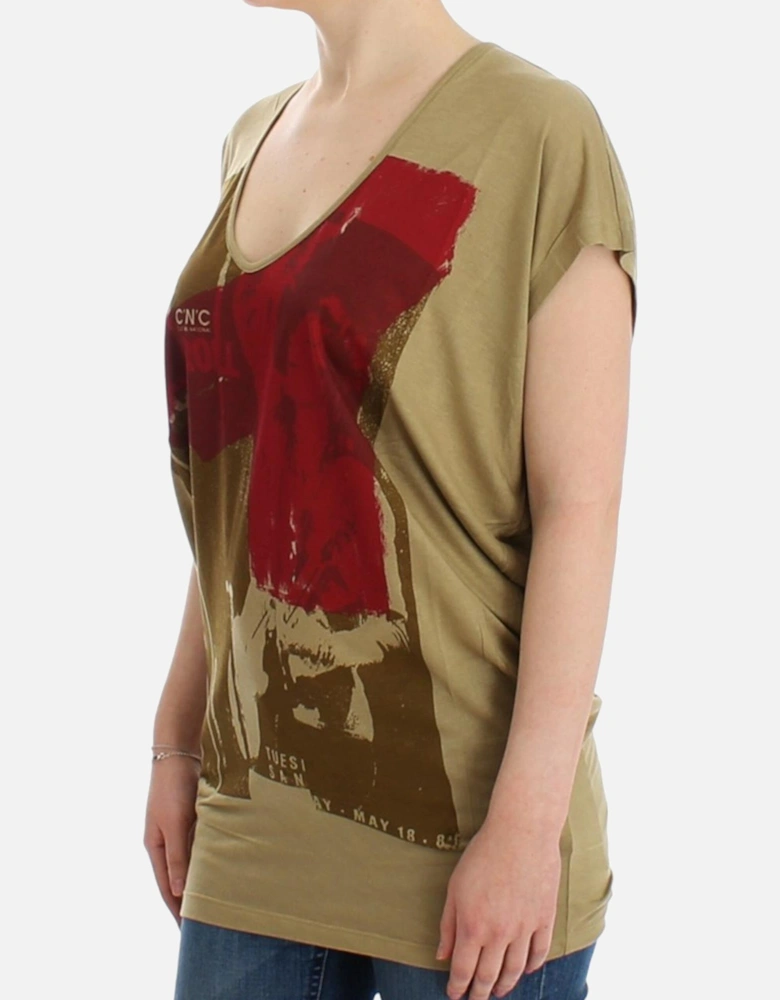 Graphic Print Silk TShirt Women - Green T-Shirts
