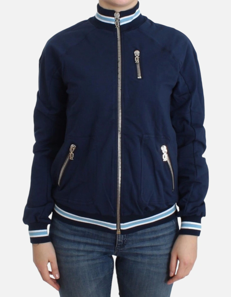 ZipUp Knit Track Jacket Navy Blue Women Sweaters
