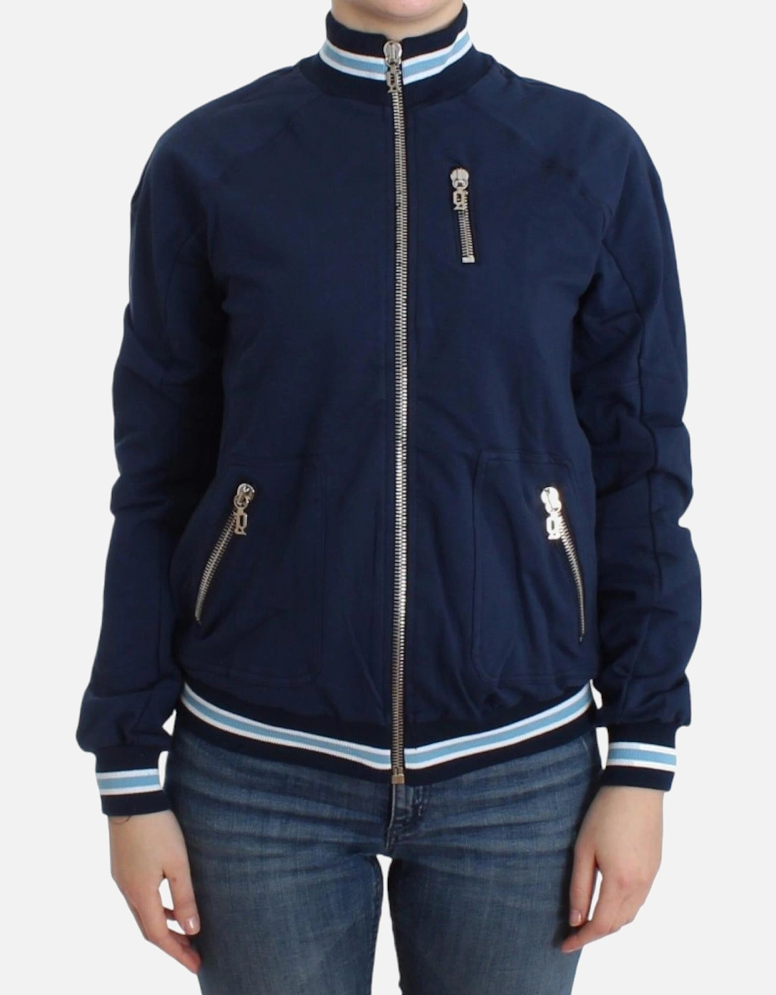 ZipUp Knit Track Jacket Navy Blue Women Sweaters, 7 of 6