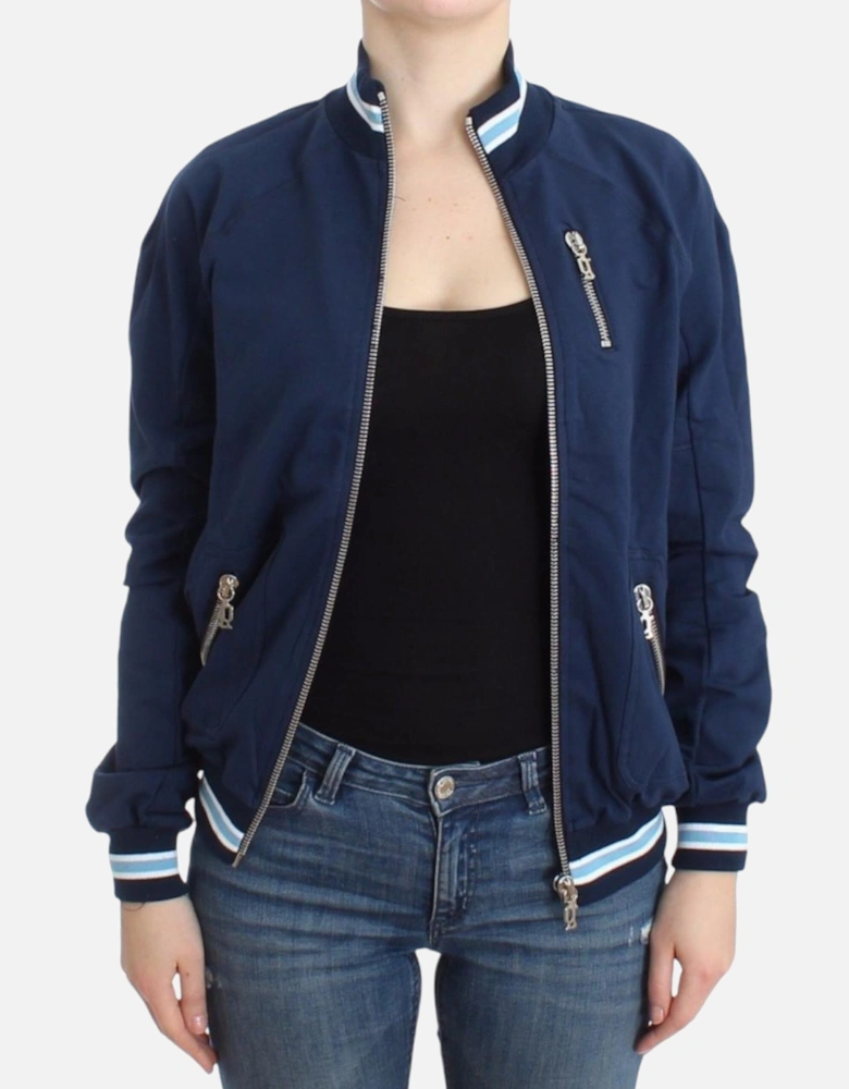 ZipUp Knit Track Jacket Navy Blue Women Sweaters