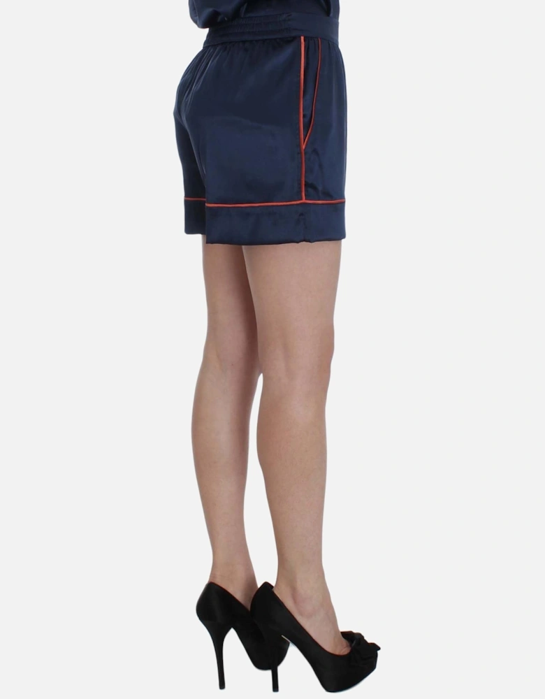 Silk Stretch Mini Shorts with Logo Details Women - Blue