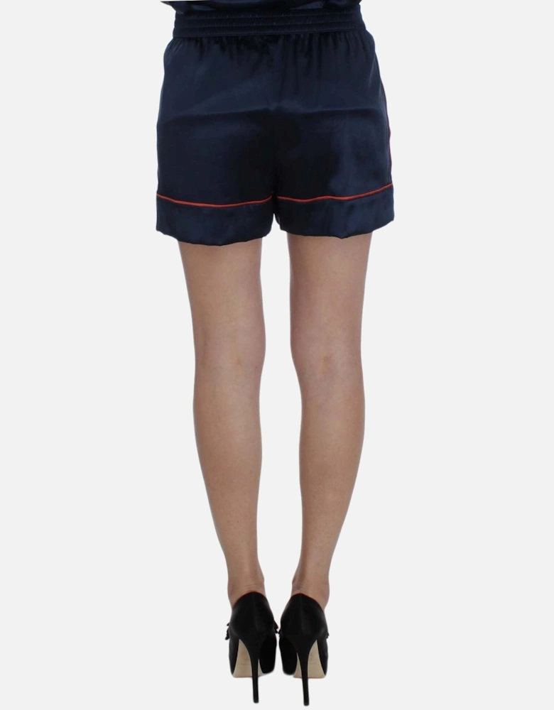 Silk Stretch Mini Shorts with Logo Details Women - Blue