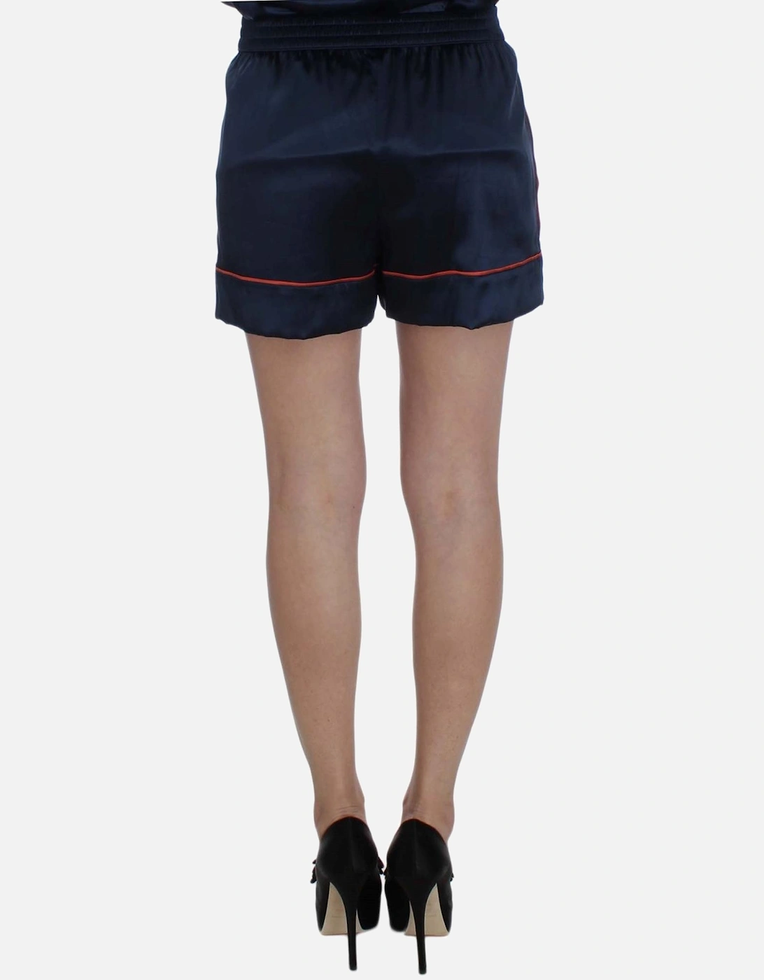 Silk Stretch Mini Shorts with Logo Details Women - Blue