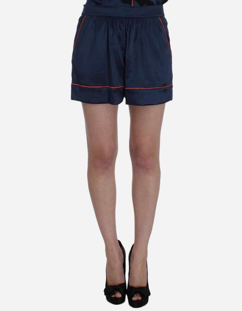 Silk Stretch Mini Shorts with Logo Details Women - Blue
