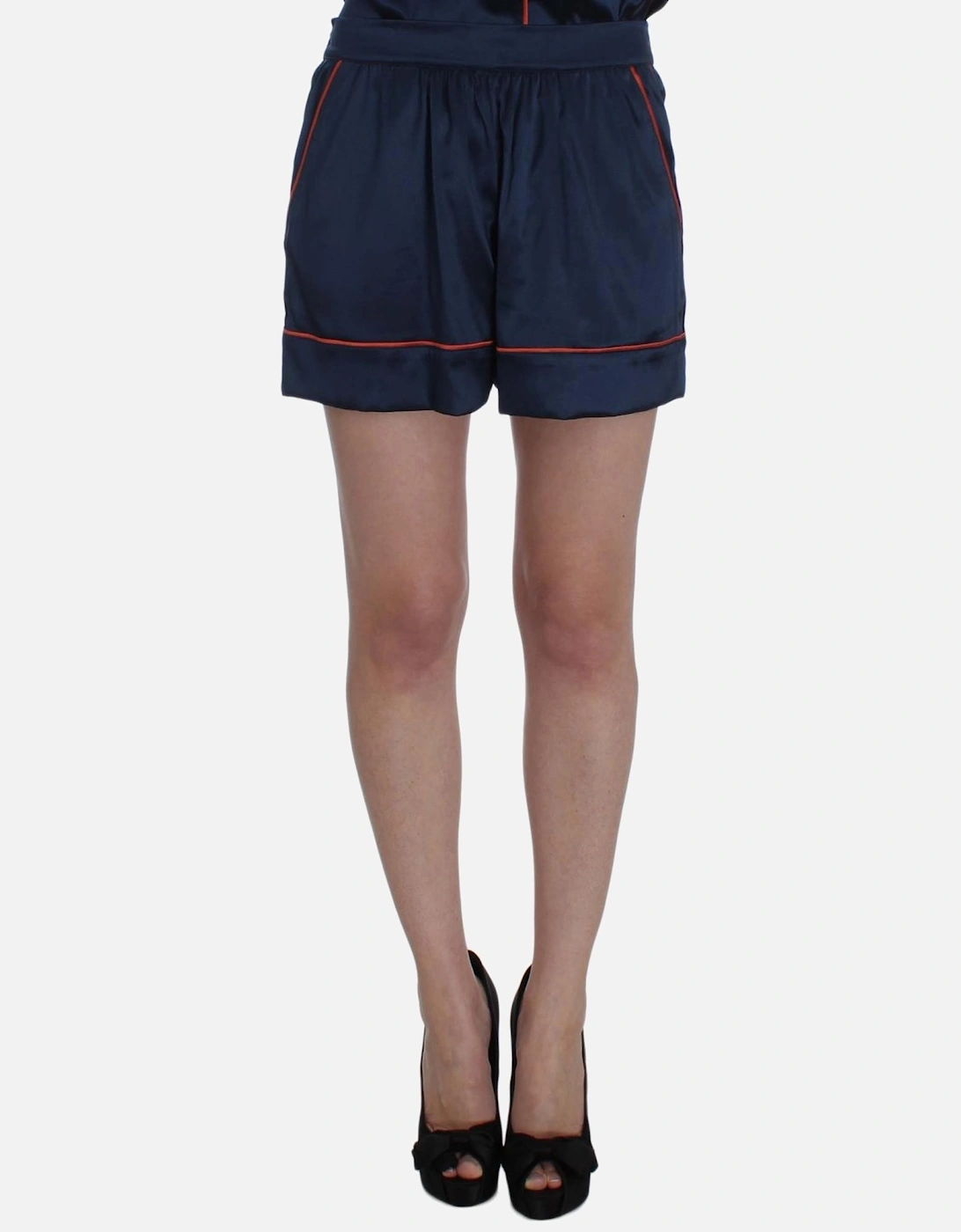 Silk Stretch Mini Shorts with Logo Details Women - Blue, 7 of 6