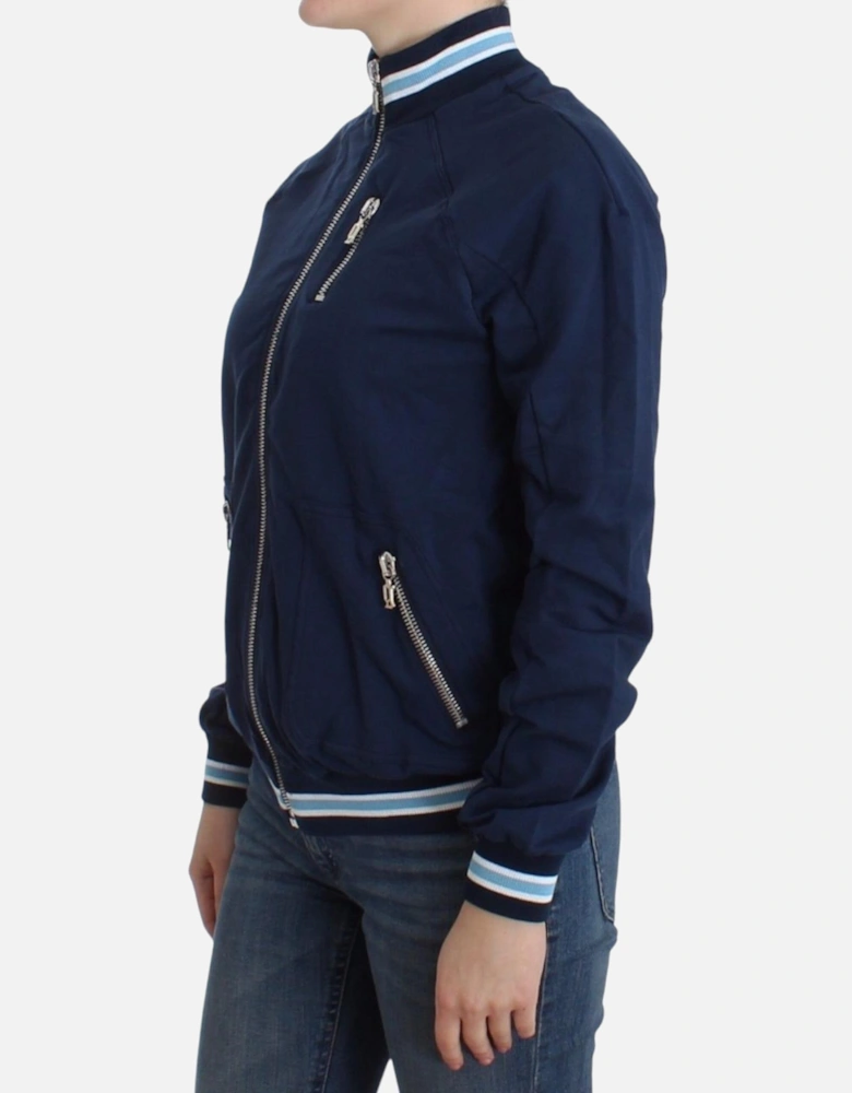 ZipUp Knit Track Jacket Navy Blue Women Sweaters