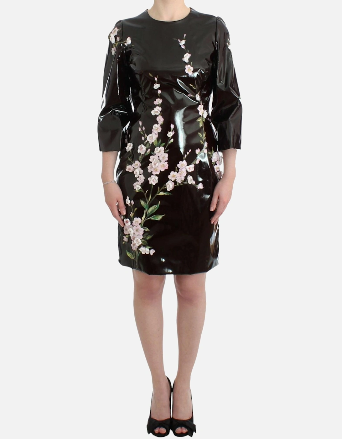 Floral Patent Leather Dress Women - Black Dresses, 7 of 6