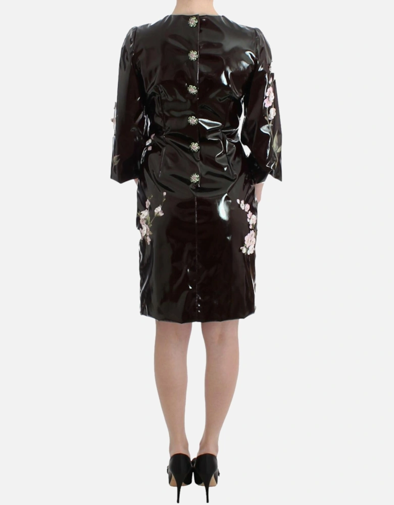 Floral Patent Leather Dress Women - Black Dresses