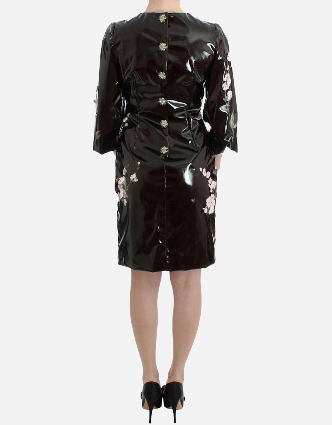 Floral Patent Leather Dress Women - Black Dresses