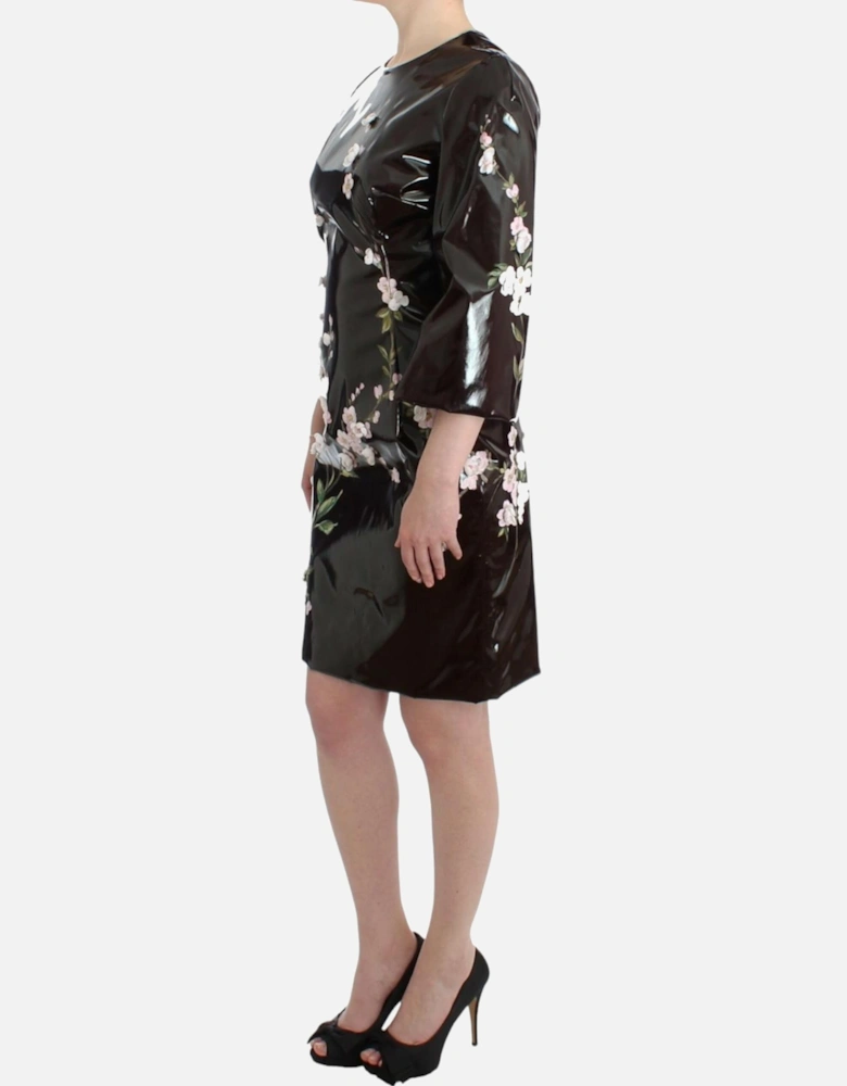 Floral Patent Leather Dress Women - Black Dresses