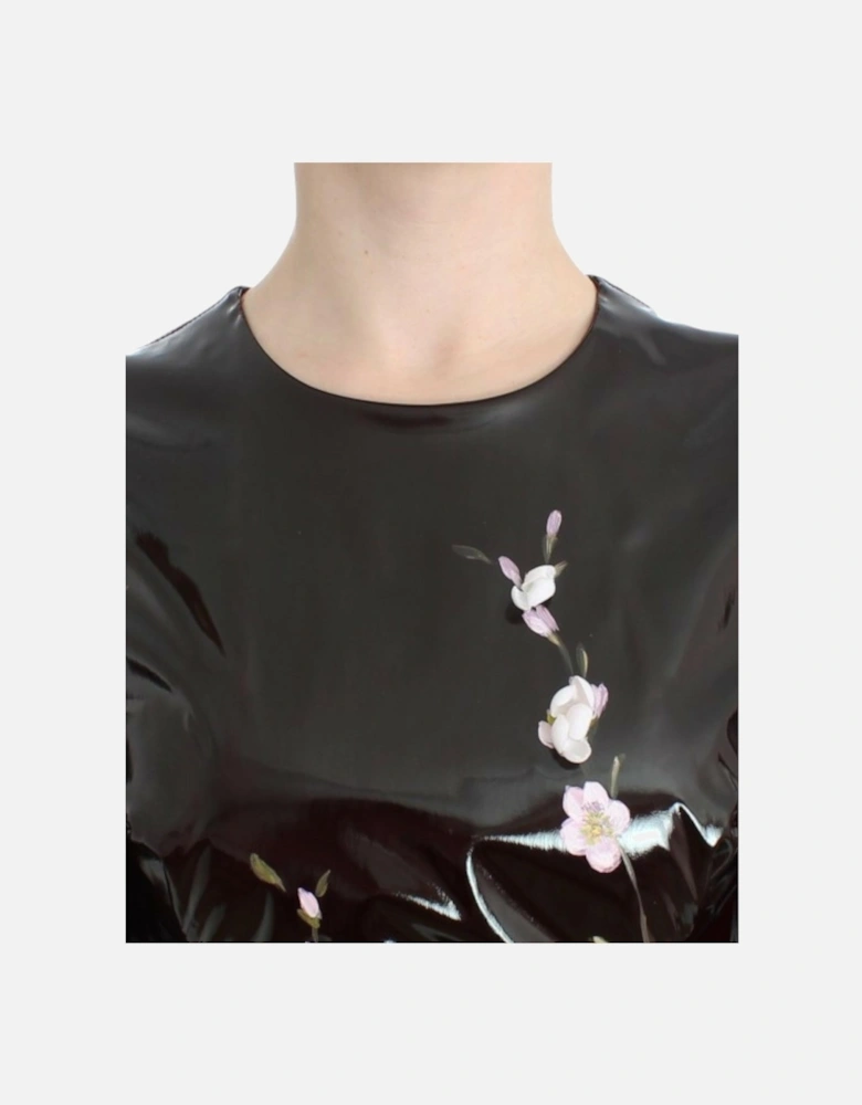 Floral Patent Leather Dress Women - Black Dresses