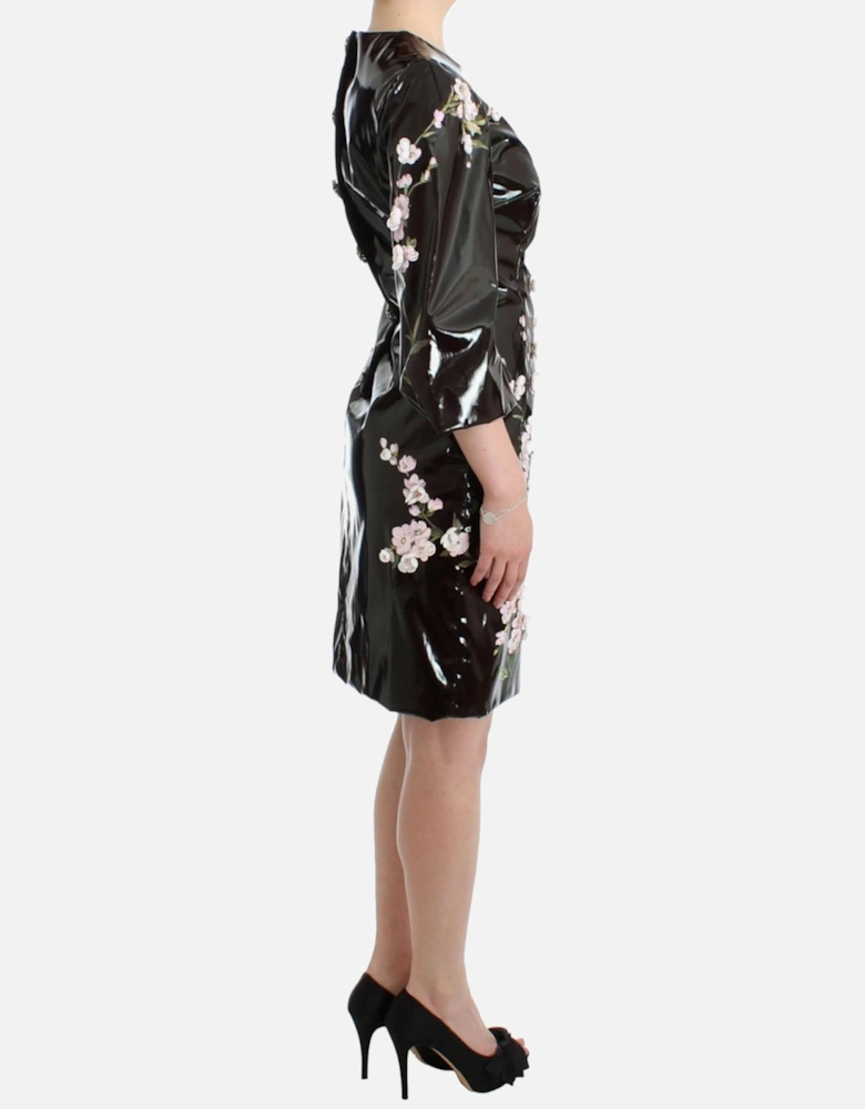Floral Patent Leather Dress Women - Black Dresses