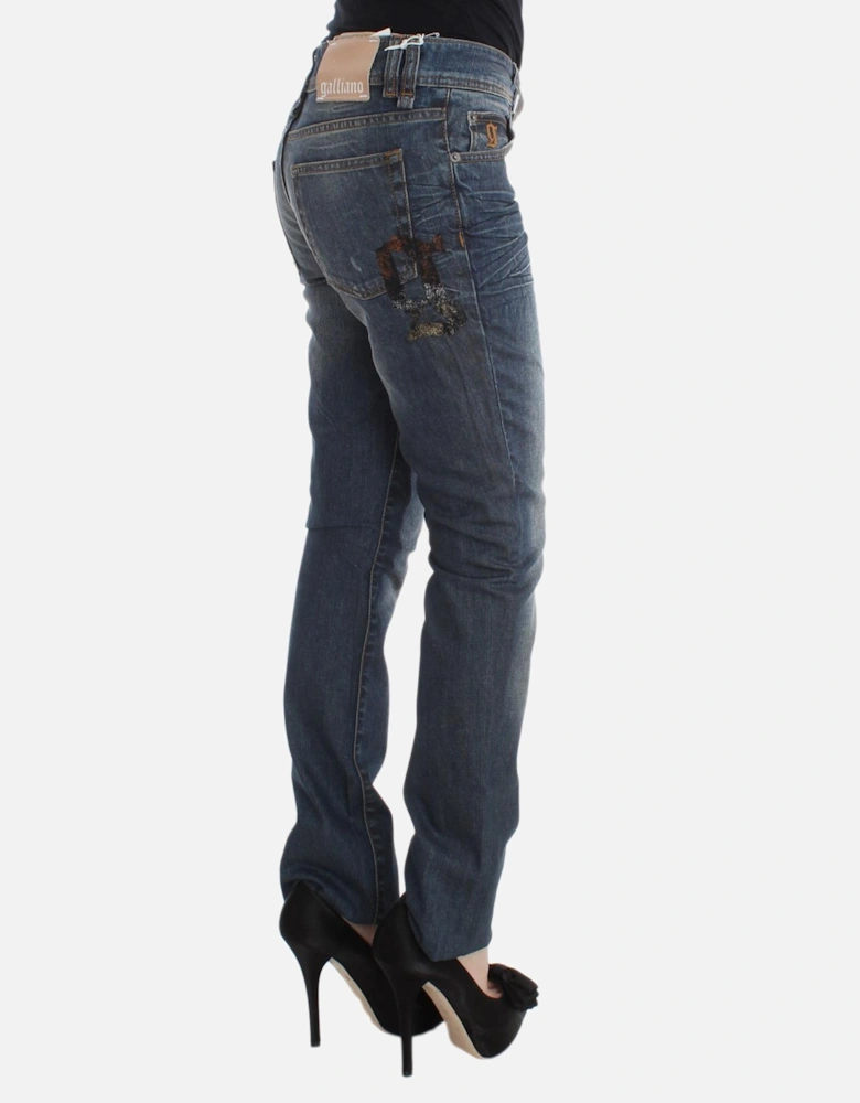 MidRise Straight Jeans Distressed Denim Women - Blue Jeans
