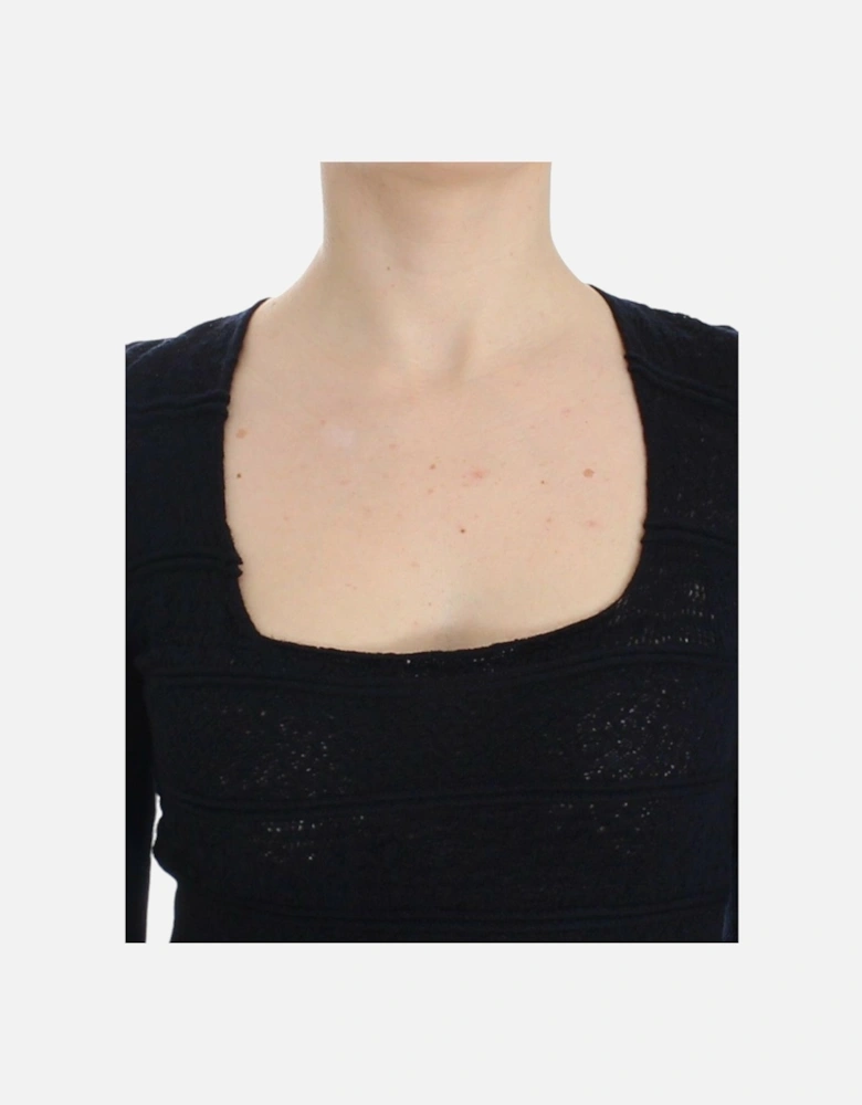 Knitted Wool Blend Longsleeve Sweater Women - Blue