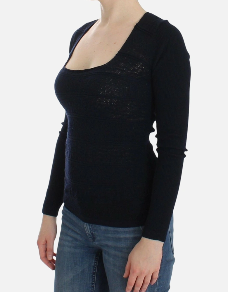 Knitted Wool Blend Longsleeve Sweater Women - Blue