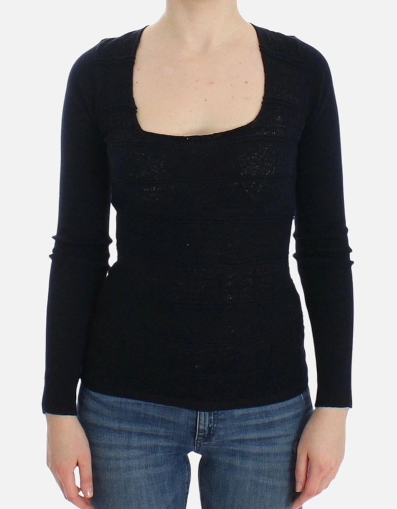 Knitted Wool Blend Longsleeve Sweater Women - Blue
